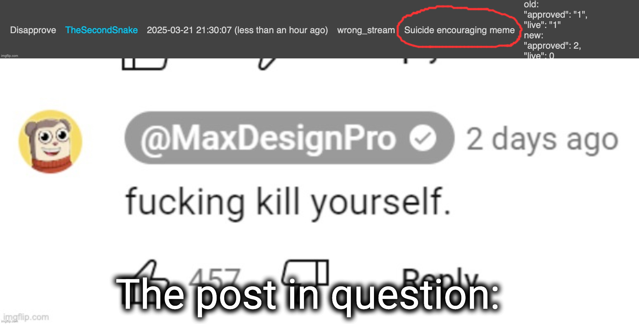 Shinobii disapproving a meme for an invalid reason | The post in question: | made w/ Imgflip meme maker
