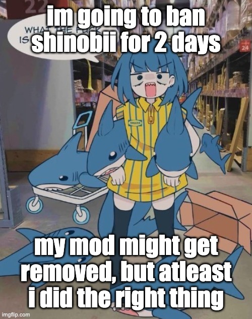 SCP 3008 | im going to ban shinobii for 2 days; my mod might get removed, but atleast i did the right thing | image tagged in scp 3008 | made w/ Imgflip meme maker