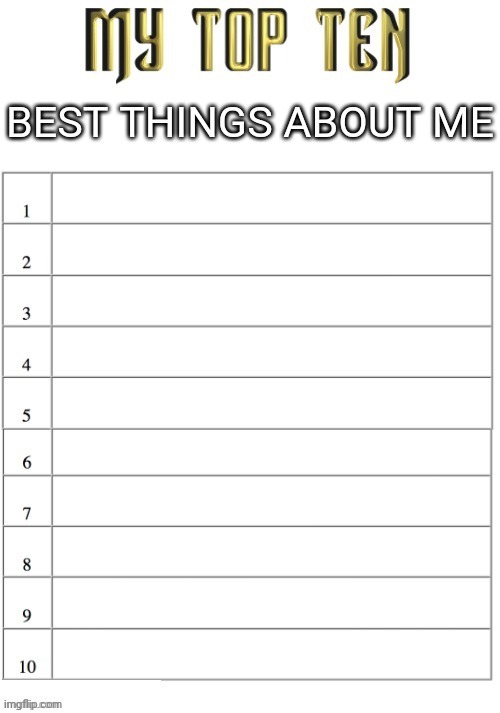 Top ten list better | BEST THINGS ABOUT ME | image tagged in top ten list better | made w/ Imgflip meme maker