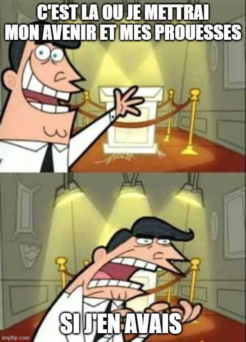 sans vie | C'EST LA OU JE METTRAI MON AVENIR ET MES PROUESSES; SI J'EN AVAIS | image tagged in memes,this is where i'd put my trophy if i had one | made w/ Imgflip meme maker