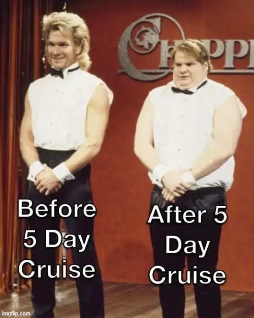 Relatable? | image tagged in cruise,before and after,cruise ship,unlimited food,too much food,relatable | made w/ Imgflip meme maker