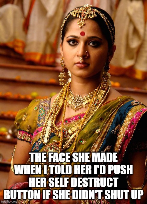 Self Destruct | THE FACE SHE MADE WHEN I TOLD HER I'D PUSH HER SELF DESTRUCT BUTTON IF SHE DIDN'T SHUT UP | image tagged in dark humor | made w/ Imgflip meme maker