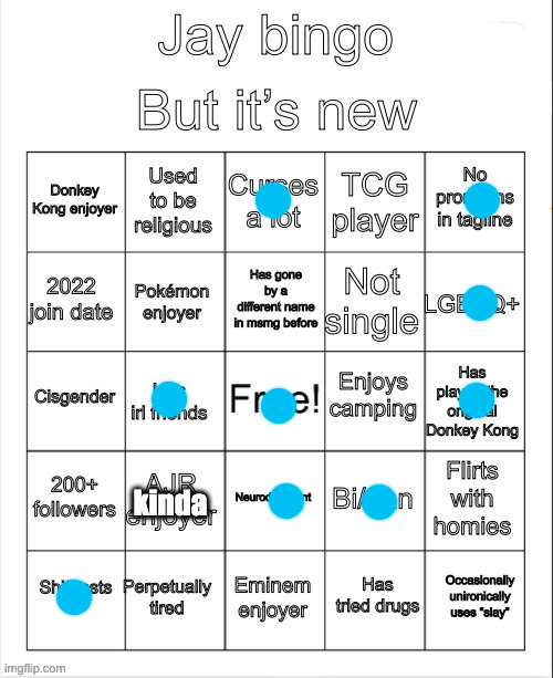 Jay new bingo | kinda | image tagged in jay new bingo | made w/ Imgflip meme maker