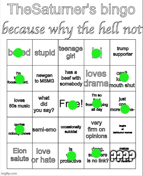 morebing | ???? | image tagged in saturner's bingo thingy | made w/ Imgflip meme maker