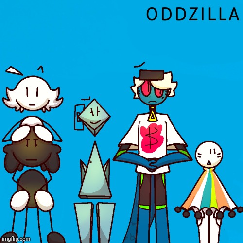 Weezer blue album but with my ocs skrunkly, scrimblo, rhom, theodore, and swivvie | made w/ Imgflip meme maker
