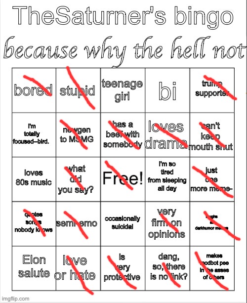 *Insert Family Feud right answer bells* | image tagged in saturner's bingo thingy | made w/ Imgflip meme maker