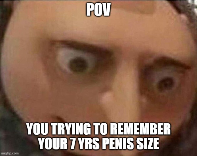 gru meme | POV; YOU TRYING TO REMEMBER YOUR 7 YRS PENIS SIZE | image tagged in gru meme | made w/ Imgflip meme maker