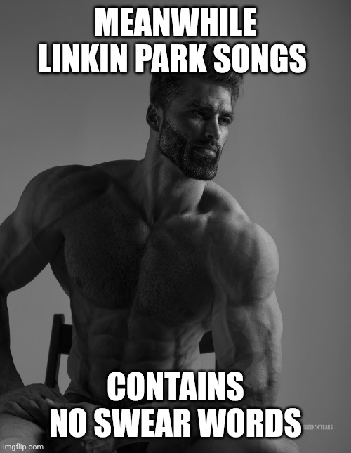 Giga Chad | MEANWHILE LINKIN PARK SONGS CONTAINS NO SWEAR WORDS | image tagged in giga chad | made w/ Imgflip meme maker