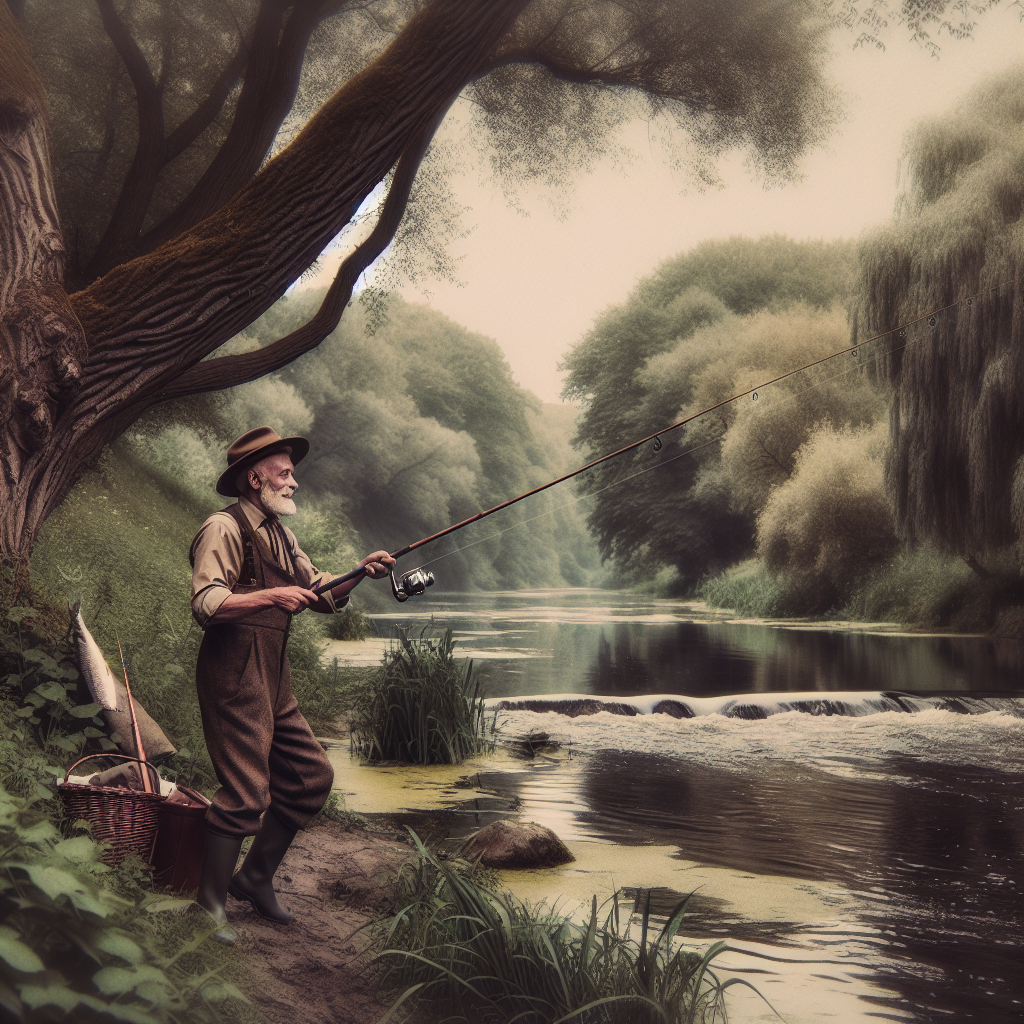 Seorang pria sedang memancing di sungai Blank Meme Template