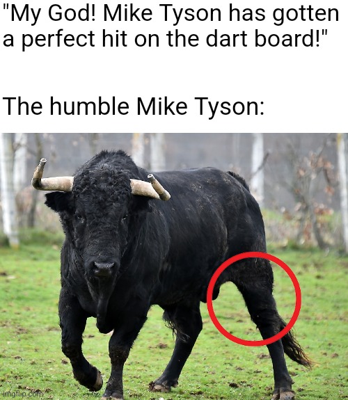 "Bulltheye!" | "My God! Mike Tyson has gotten a perfect hit on the dart board!"; The humble Mike Tyson: | image tagged in memes,good fellas hilarious,mike tyson,funny,funny meme,funny memes | made w/ Imgflip meme maker