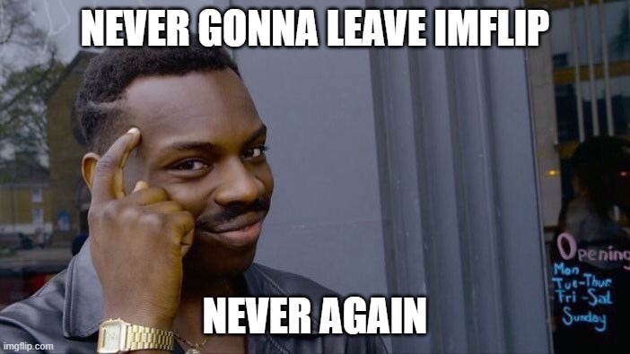 It just won't happen | NEVER GONNA LEAVE IMFLIP; NEVER AGAIN | image tagged in memes,roll safe think about it | made w/ Imgflip meme maker