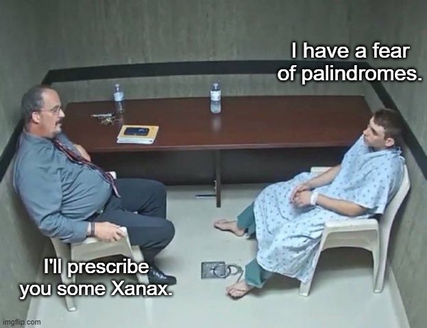 Are they in the room with us right now? | I have a fear of palindromes. I'll prescribe you some Xanax. | image tagged in are they in the room with us right now,psychiatrist,drugs,palindrome | made w/ Imgflip meme maker