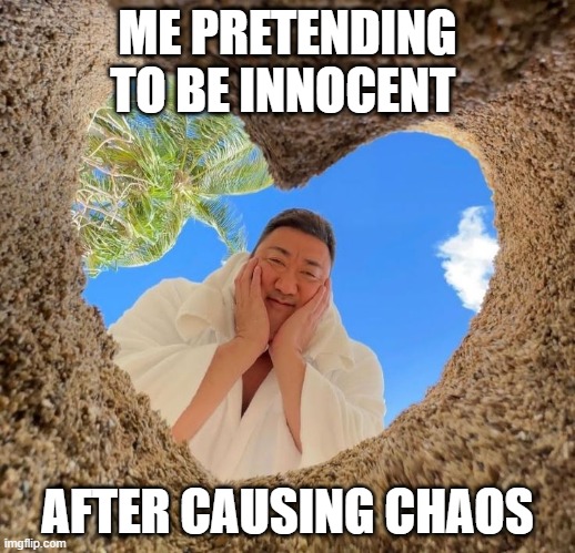 chaos | ME PRETENDING TO BE INNOCENT; AFTER CAUSING CHAOS | image tagged in memes | made w/ Imgflip meme maker