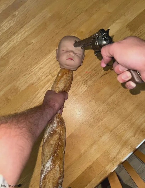 Baby baguette gun | image tagged in baby baguette gun | made w/ Imgflip meme maker