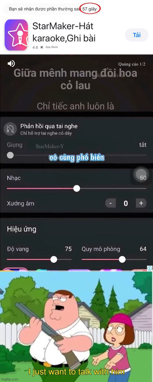 (In English, the text inside the red circle says “57 seconds”) I got a 60 second unskippable ad | image tagged in i just wanna talk to him | made w/ Imgflip meme maker