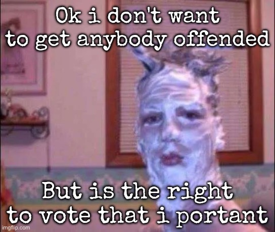 shaving cream | Ok i don't want to get anybody offended; But is the right to vote that i portant | image tagged in shaving cream,msmg | made w/ Imgflip meme maker