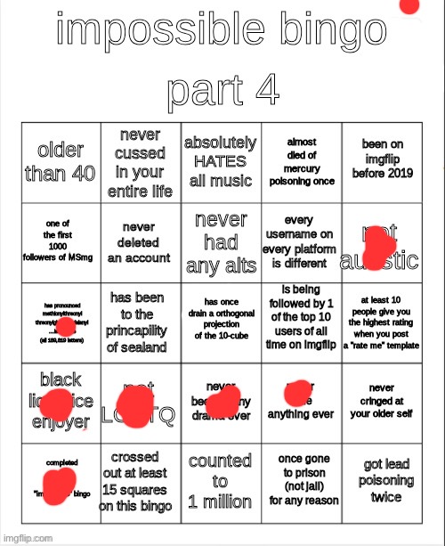 impossible bingo part 4 | image tagged in impossible bingo part 4 | made w/ Imgflip meme maker