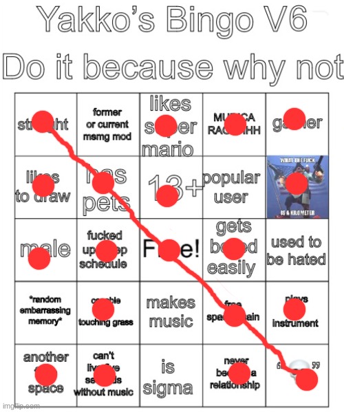 i know y'all don't care but here it is anyway :P | image tagged in yakko s bingo v6 | made w/ Imgflip meme maker
