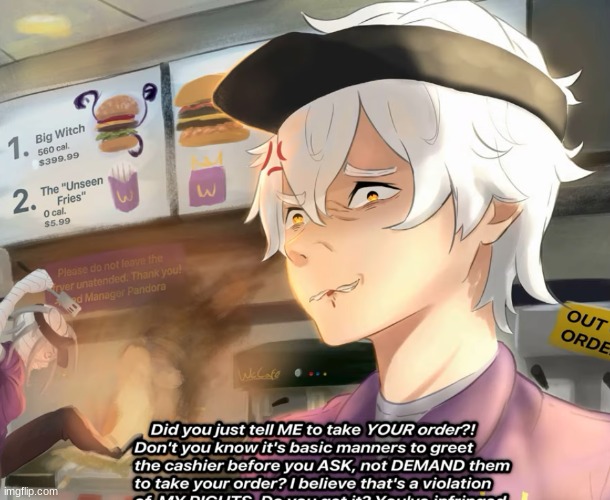 If Regulus was a McDonald's worker, HE'D be the one to ask for your manager | image tagged in re zero,regulus | made w/ Imgflip meme maker