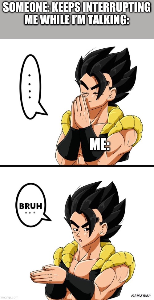 Who relates? | SOMEONE: KEEPS INTERRUPTING ME WHILE I’M TALKING:; ME: | image tagged in gogeta inhale bruh,dbz,bruh,memes,funny,oh wow are you actually reading these tags | made w/ Imgflip meme maker