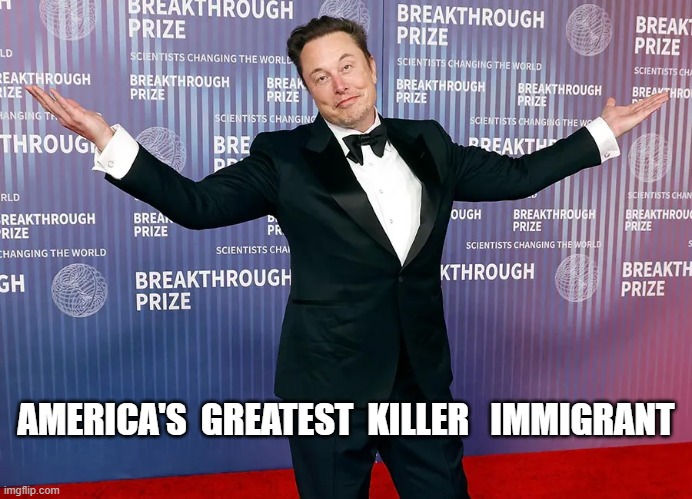 Dangerous Foreign Element | AMERICA'S  GREATEST  KILLER   IMMIGRANT | image tagged in elon musk | made w/ Imgflip meme maker