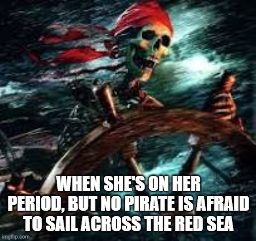 yup | WHEN SHE'S ON HER PERIOD, BUT NO PIRATE IS AFRAID TO SAIL ACROSS THE RED SEA | image tagged in ill just wait here | made w/ Imgflip meme maker