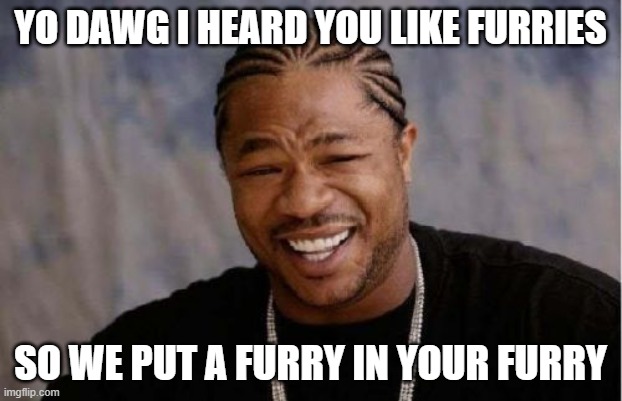 Yo Dawg Heard You Meme | YO DAWG I HEARD YOU LIKE FURRIES; SO WE PUT A FURRY IN YOUR FURRY | image tagged in memes,yo dawg heard you | made w/ Imgflip meme maker