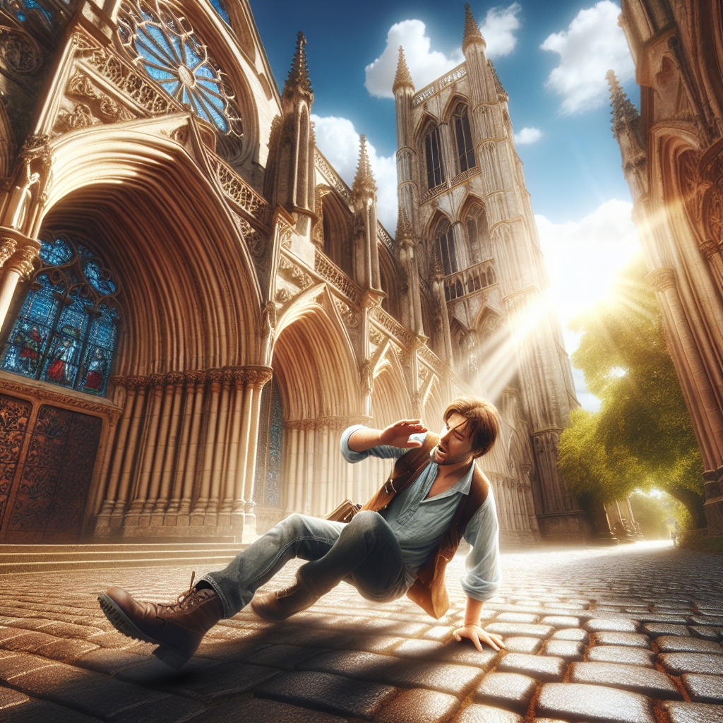 someone stumbles in front of a church Blank Meme Template