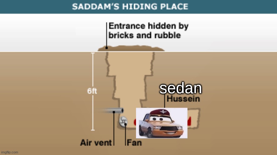 Saddam's Hiding Place | sedan | image tagged in saddam's hiding place | made w/ Imgflip meme maker
