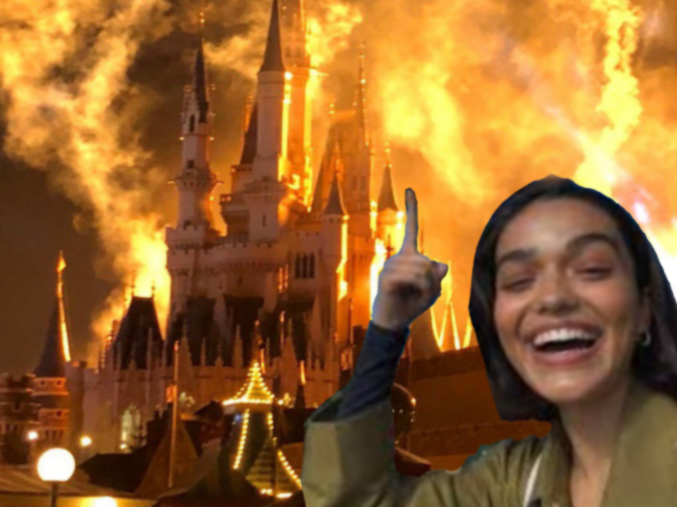 Rachel Zegler Burning down Disney Blank Meme Template