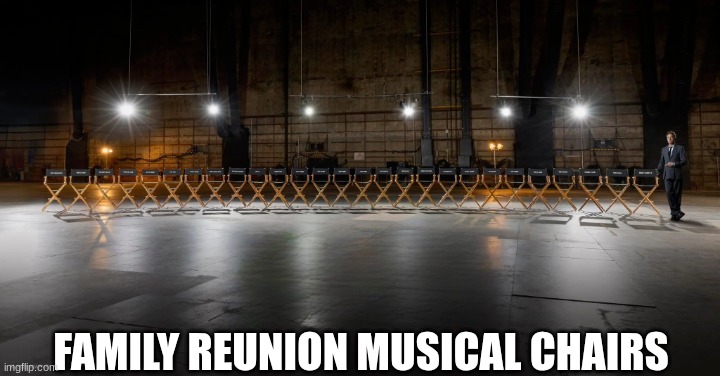Everyone can join in | FAMILY REUNION MUSICAL CHAIRS | image tagged in memes,funny,games,marvel | made w/ Imgflip meme maker