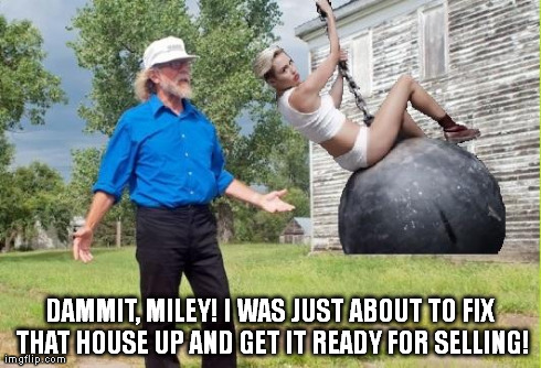 DAMMIT, MILEY! I WAS JUST ABOUT TO FIX THAT HOUSE UP AND GET IT READY FOR SELLING! | image tagged in miley | made w/ Imgflip meme maker