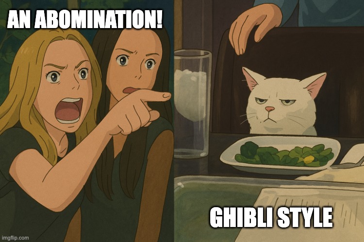 Ghibli style or abomination | AN ABOMINATION! GHIBLI STYLE | image tagged in ai ghibli insult to life | made w/ Imgflip meme maker
