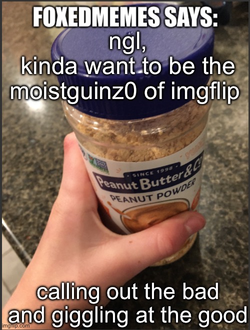 all whilst saying sillies | ngl,
kinda want to be the moistguinz0 of imgflip; calling out the bad and giggling at the good | image tagged in foxedmemes template is back | made w/ Imgflip meme maker