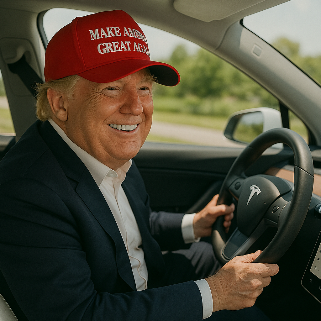 Trump in Tesla Blank Meme Template