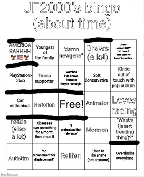 Jf2000's bingo | image tagged in jf2000's bingo | made w/ Imgflip meme maker