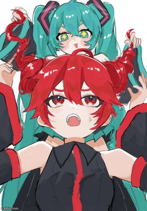 Miku playing with Teto's drill | made w/ Imgflip meme maker