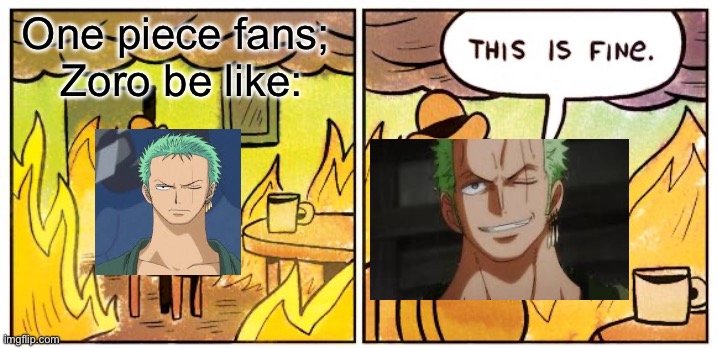 This Is Fine | One piece fans; 
Zoro be like: | image tagged in memes,this is fine | made w/ Imgflip meme maker