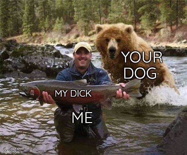 Man Bear Fish | YOUR DOG; MY DICK; ME | image tagged in man bear fish | made w/ Imgflip meme maker