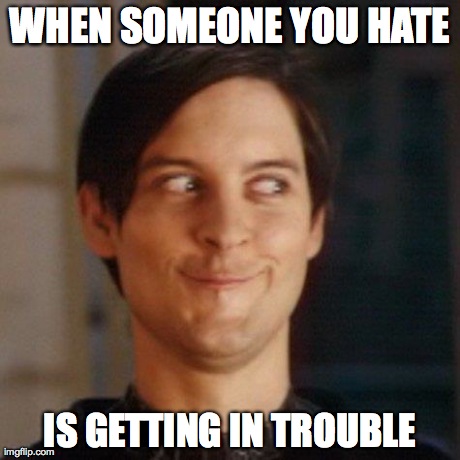 Peter Parker | WHEN SOMEONE YOU HATE IS GETTING IN TROUBLE | image tagged in peter parker | made w/ Imgflip meme maker