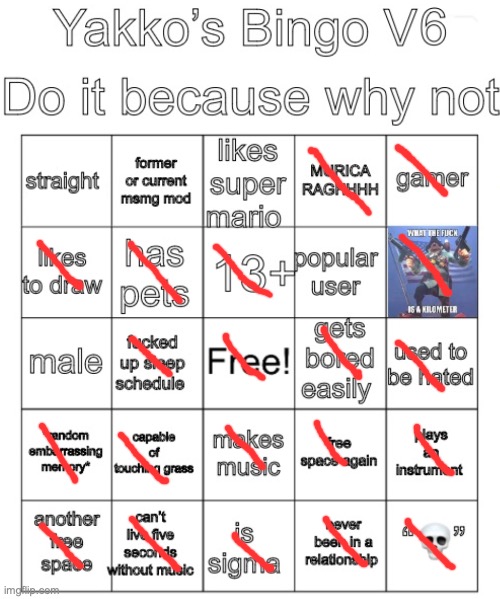 HOLY SHIT HE JUST LIKE ME FR | image tagged in yakko s bingo v6 | made w/ Imgflip meme maker