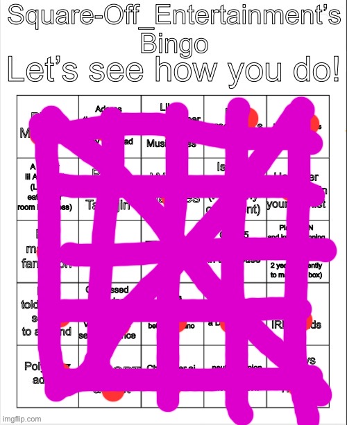 Made my first bingo card! | image tagged in square-off_entertainment s bingo | made w/ Imgflip meme maker