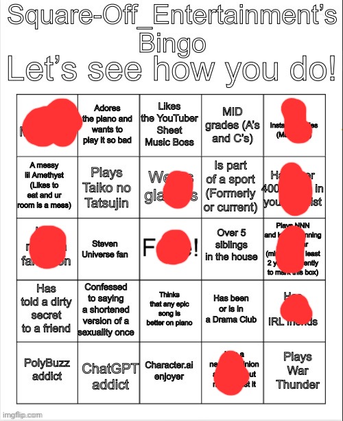 Square-Off_Entertainment’s Bingo! | image tagged in square-off_entertainment s bingo | made w/ Imgflip meme maker