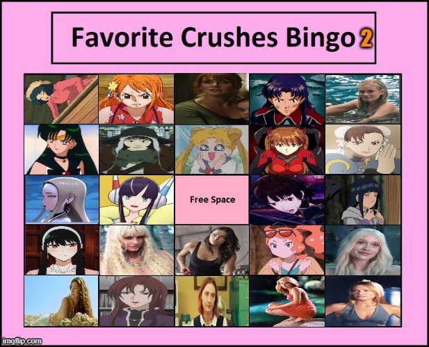 favorite crushes bingo 2 Blank Meme Template