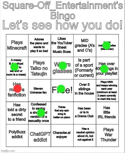 Square-Off_Entertainment’s Bingo! | image tagged in square-off_entertainment s bingo | made w/ Imgflip meme maker