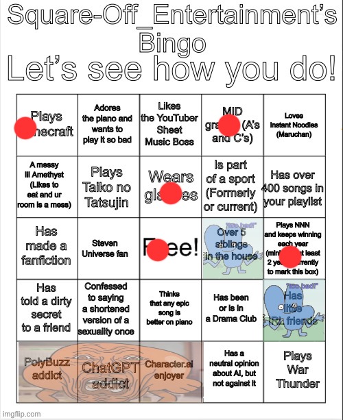 Square-Off_Entertainment’s Bingo! | image tagged in square-off_entertainment s bingo | made w/ Imgflip meme maker