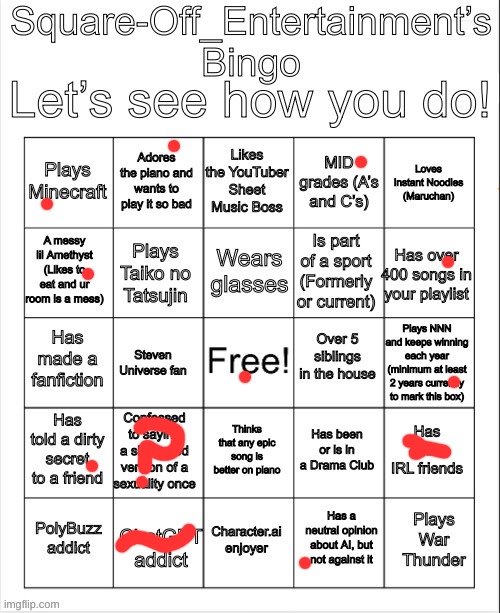 Square-Off_Entertainment’s Bingo! | image tagged in square-off_entertainment s bingo | made w/ Imgflip meme maker