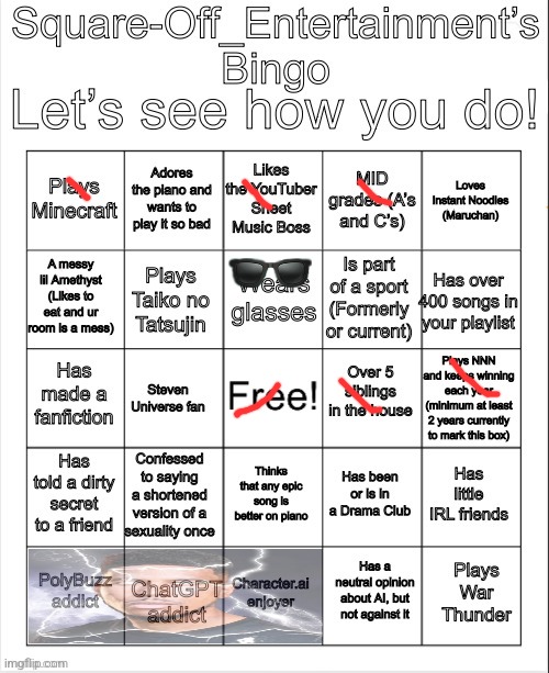 Square-Off_Entertainment’s Bingo! | image tagged in square-off_entertainment s bingo | made w/ Imgflip meme maker