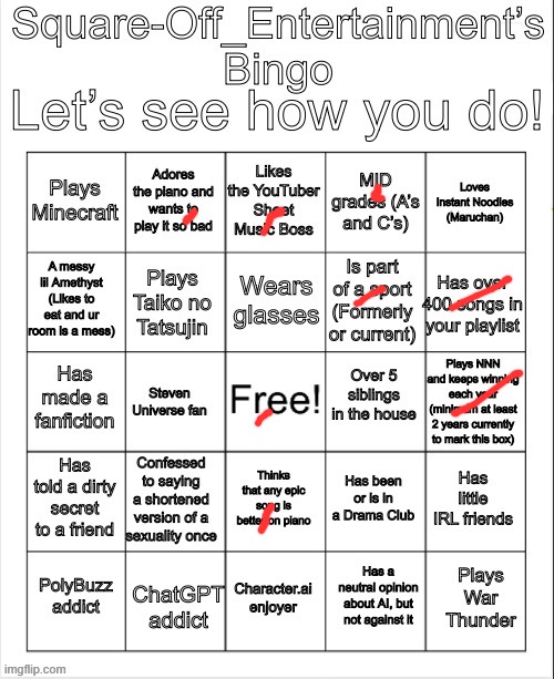 Square-Off_Entertainment’s Bingo! | image tagged in square-off_entertainment s bingo | made w/ Imgflip meme maker