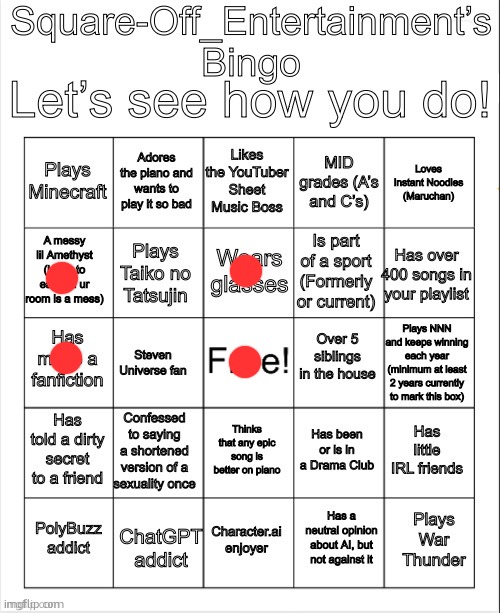this guy is the opposite of the ultamate lifeform | image tagged in square-off_entertainment s bingo | made w/ Imgflip meme maker